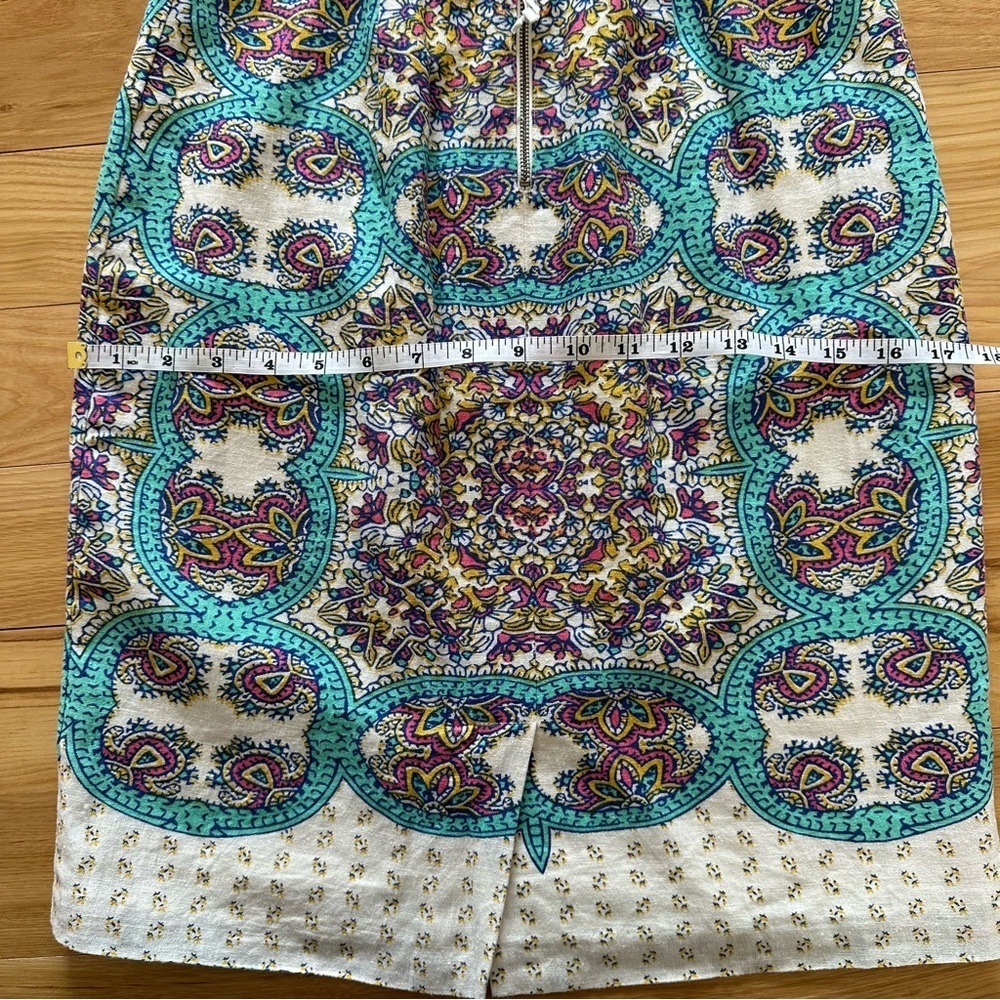 Maeve Turquoise Blue Pink Ivory Floral Print Skirt 2 Anthropologie Linen Blend - Picture 11 of 14
